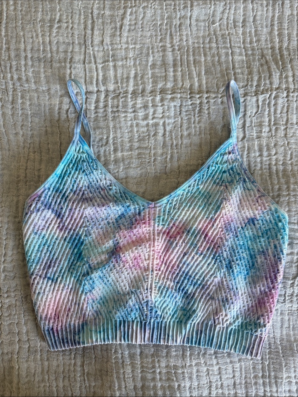 Spiritual Gangster Pastel Tie-Dye Ribbed Cropped Cami - Blue Pink Mint